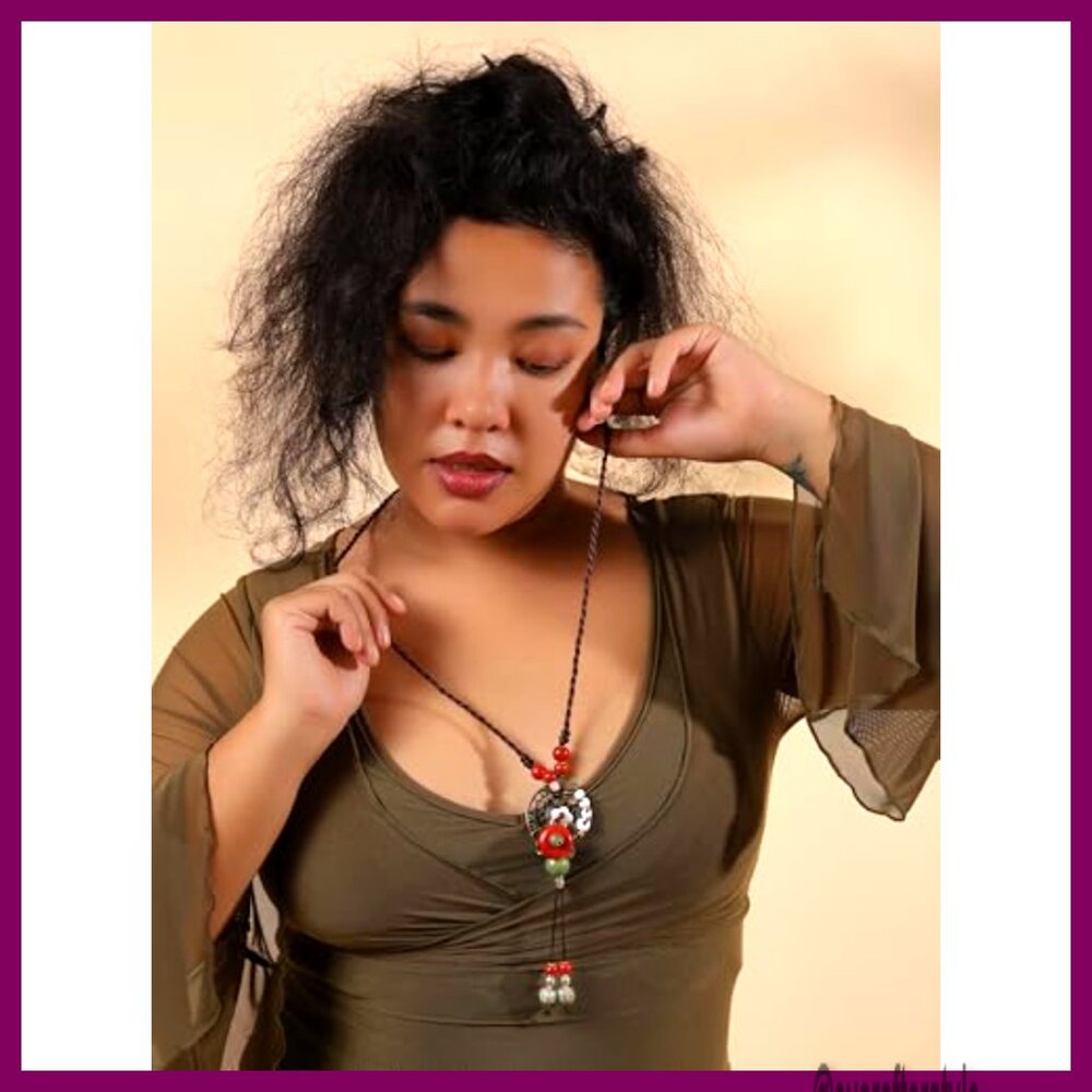 Adjustable Ceramic Bead Statement Y Necklace, Boh… - image 6